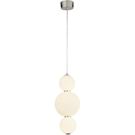 Lampada a sospensione Searchlight Snowball a 3 luci, cromata con paralume in vetro opalino