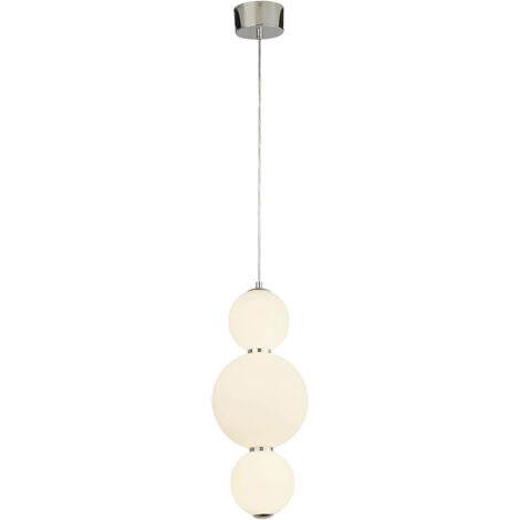 Lampada a sospensione Searchlight Snowball a 3 luci, cromata con paralume in vetro opalino