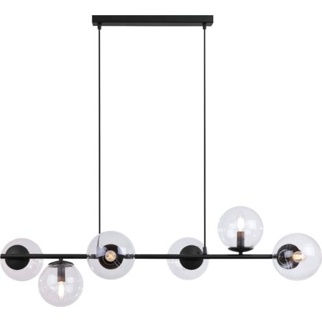 LAMPADA A SOSPENSIONE SIENA NERA 6 LAMPADE TRASPARENTI PIATTE E14