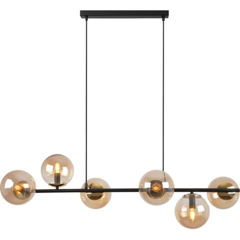 LAMPADA A SOSPENSIONE SIENA NERA E ORO 6 PARALUME MIELE PIATTO E14