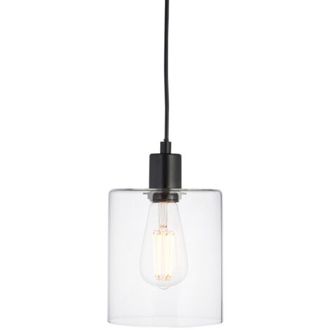Lampada a sospensione singola nero opaco, vetro trasparente