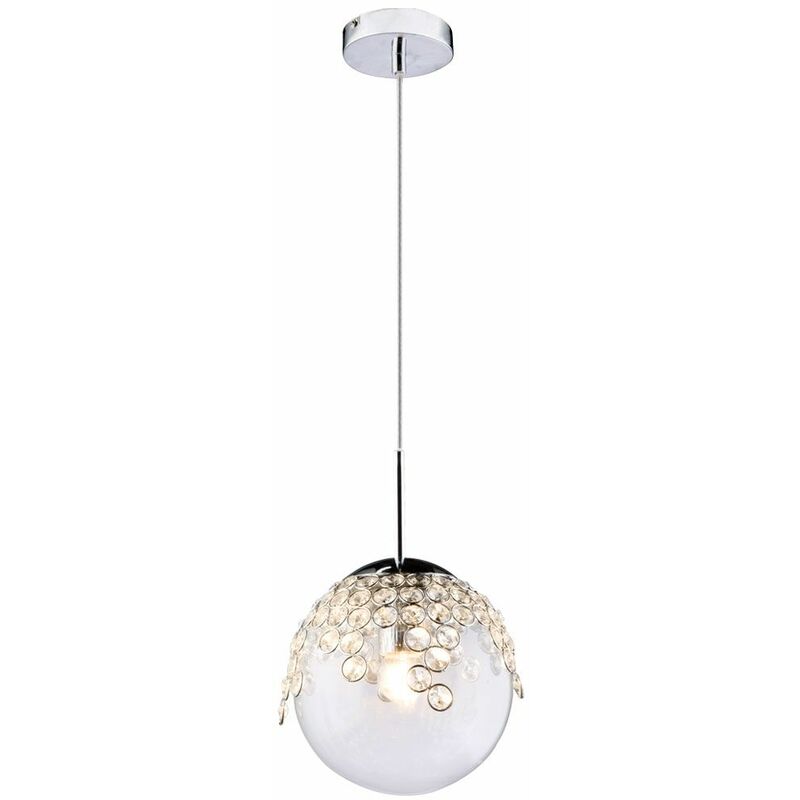 Image of Lampada a sospensione soggiorno sala da pranzo pendolo soffitto lampada di cristallo sfera di vetro in un set con lampadine a led