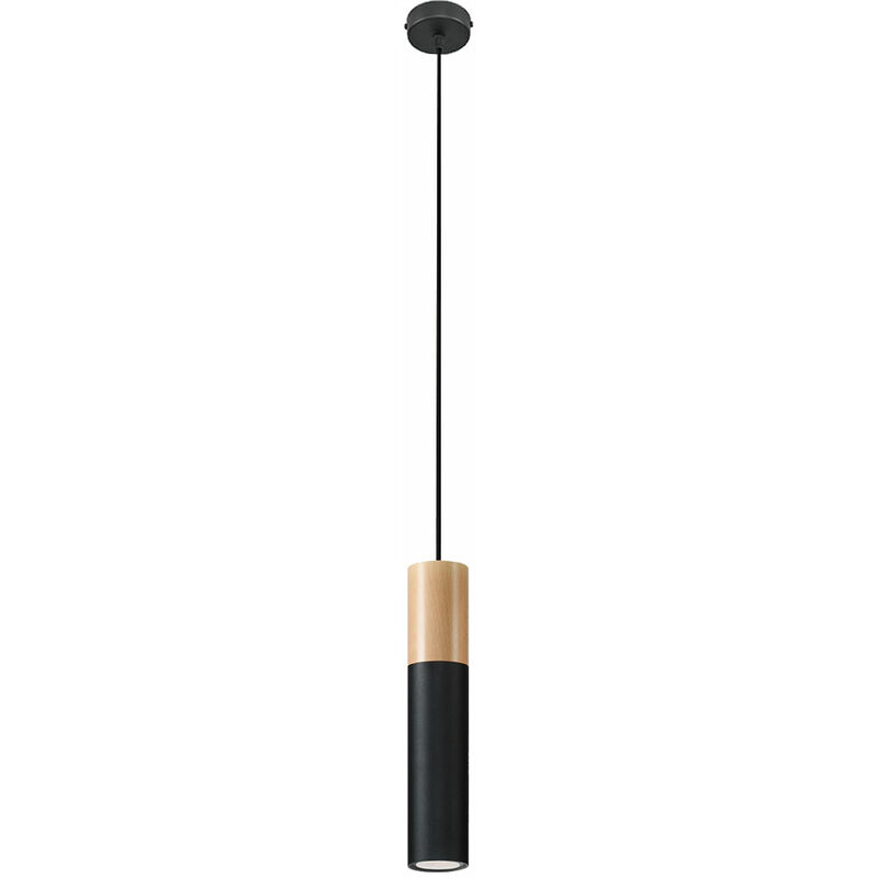 Image of Etc-shop - Lampada a sospensione soggiorno lampada a sospensione design in legno nero lampada a sospensione camera da letto moderna, acciaio, 1xGU10,