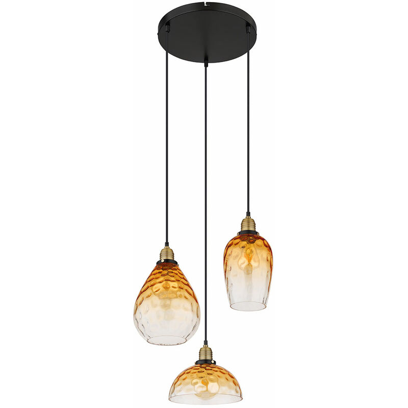 Image of Lampada a sospensione soggiorno lampada a sospensione design lampada da tavolo da pranzo 3 fiamme con paralume in vetro, metallo ambrato trasparente,