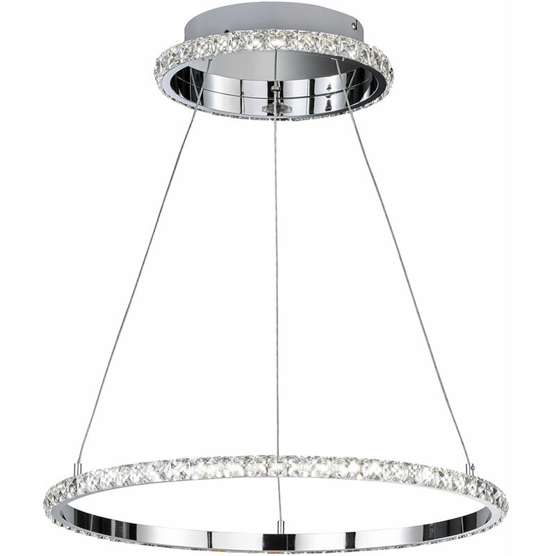 Image of Lampada a sospensione soggiorno lampada a sospensione lampada aspetto cristallo Dimmer a 3 livelli, metallo cromato, 1x led 26W 3400Lm 3000K, LxPxH