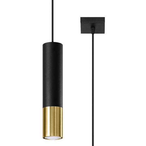 Lampada a sospensione Sollux Loopez nera oro GU10 Ø8cm