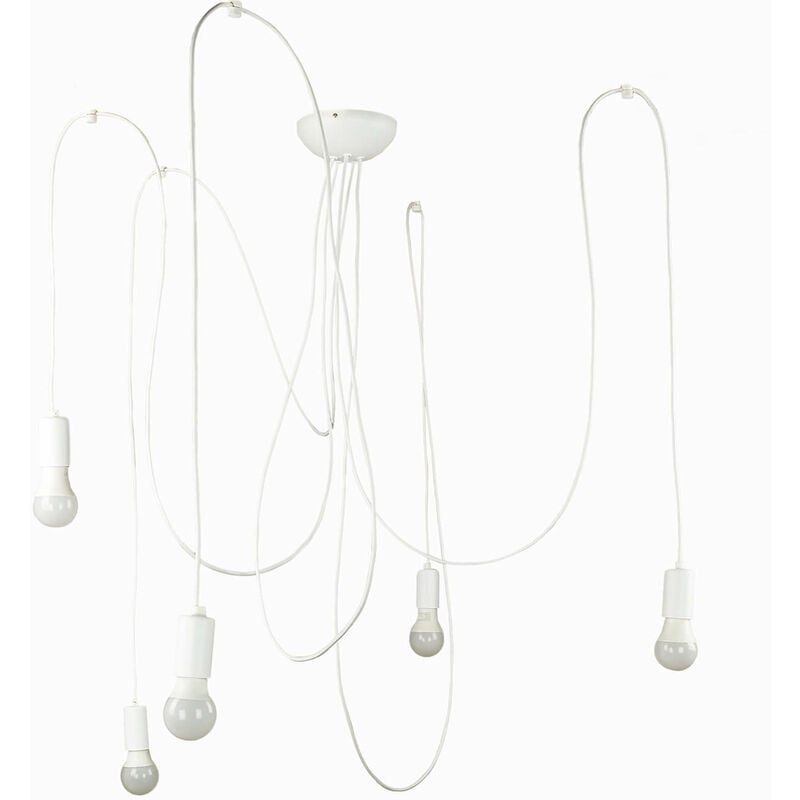 Image of Lampada a sospensione a 5 luci color bianco design retrò in stile vintage 5 x E27 ideale in salotto cucina spider - Bianco