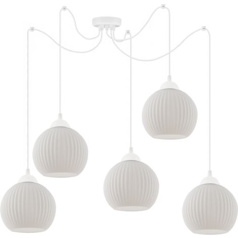 LAMPADA A SOSPENSIONE SPIDER RIFFLE BIANCO 5PLN PARALUME A SFERA BIANCA E27
