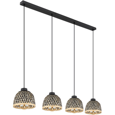 Lampada a sospensione tavolo da pranzo boho lampada da soggiorno, paralume in bambù regolabile in altezza, metallo opaco, 4x E27, LxLxA 119x20x120 cm