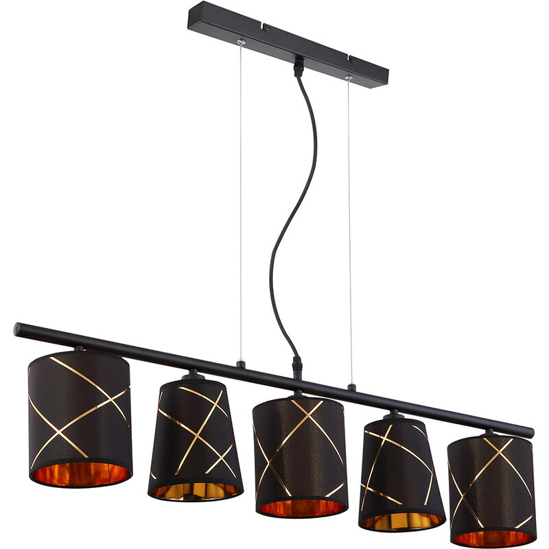 Image of Lampada a sospensione tavolo da pranzo dimmerabile con telecomando Lampada a sospensione a led oro nero 5 fiamme lampada da pranzo, con cambio colore