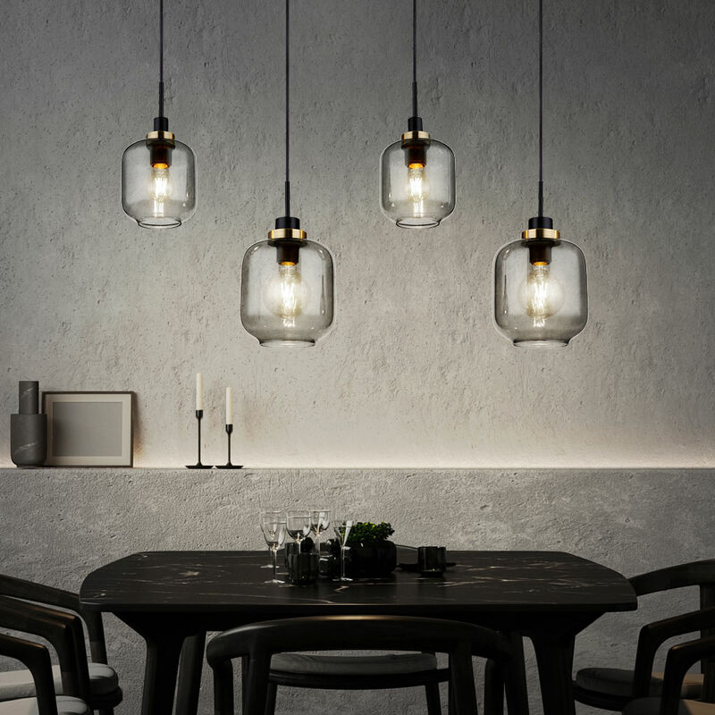 Image of Etc-shop - Lampada a sospensione tavolo da pranzo moderna lampada da soggiorno, lampada di design vetro fumé bronzo, metallo opaco, 4x E27, LxPxH