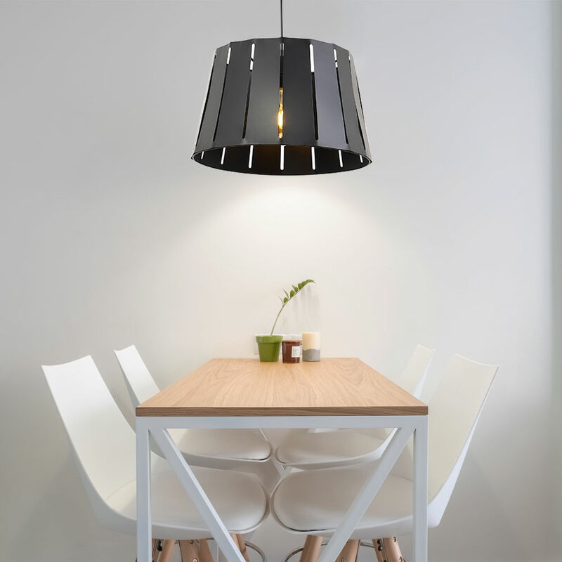 Image of Lampada a sospensione tavolo da pranzo nera lampada da camera, paralume lampada a sospensione effetto legno, metallo, 1x attacco E27, DxH 35x120 cm