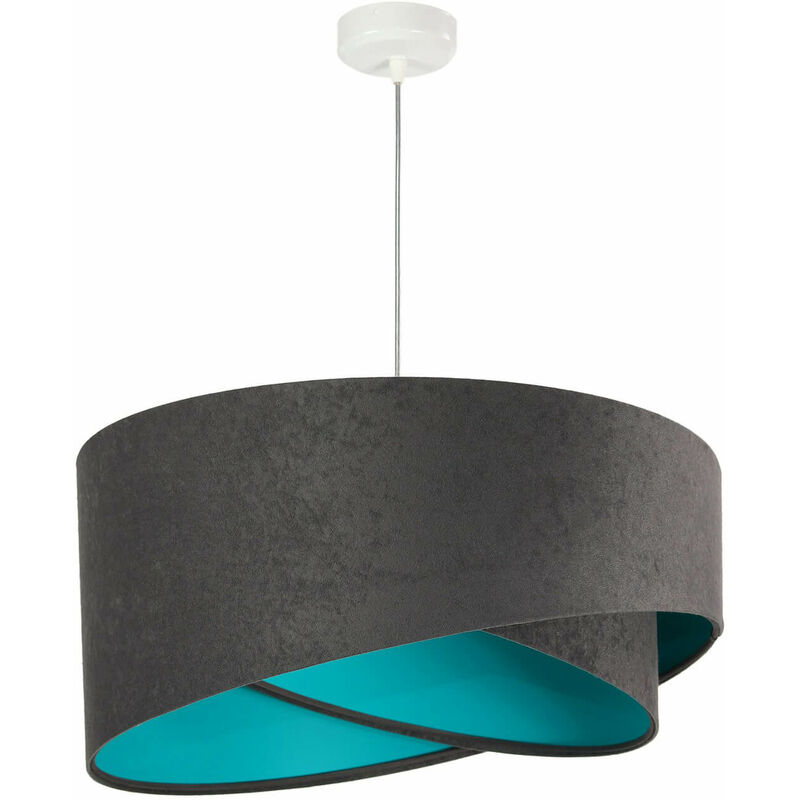 Image of Licht-erlebnisse - Lampada a sospensione design moderno in tela color grigio scuro con interno Turchese Ø50cm ideale sopra al tavolo da pranzo