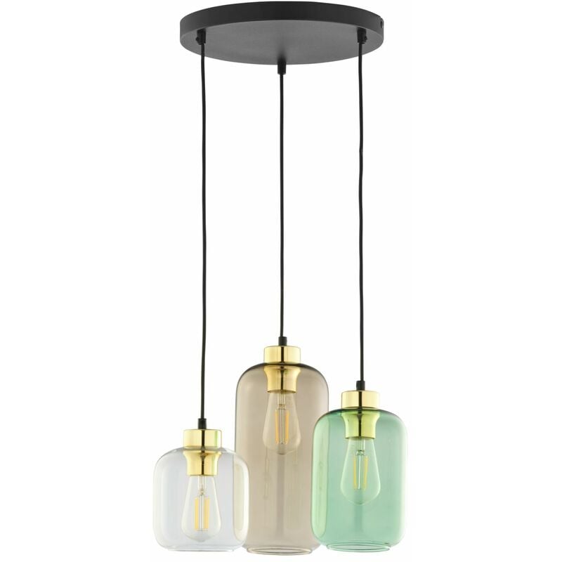 Image of Licht-erlebnisse - Lampada a sospensione tavolo da pranzo vetro 3 luci E27 elegante - Nero, Marrone, Verde, Trasparente