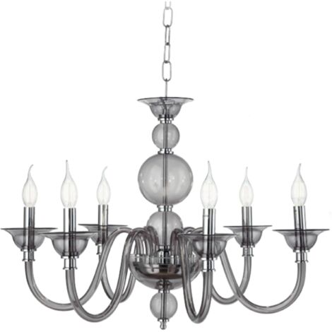 Lampada a sospensione TEBE a 6 luci in vetro lavorato a mano D70 cm FUME'