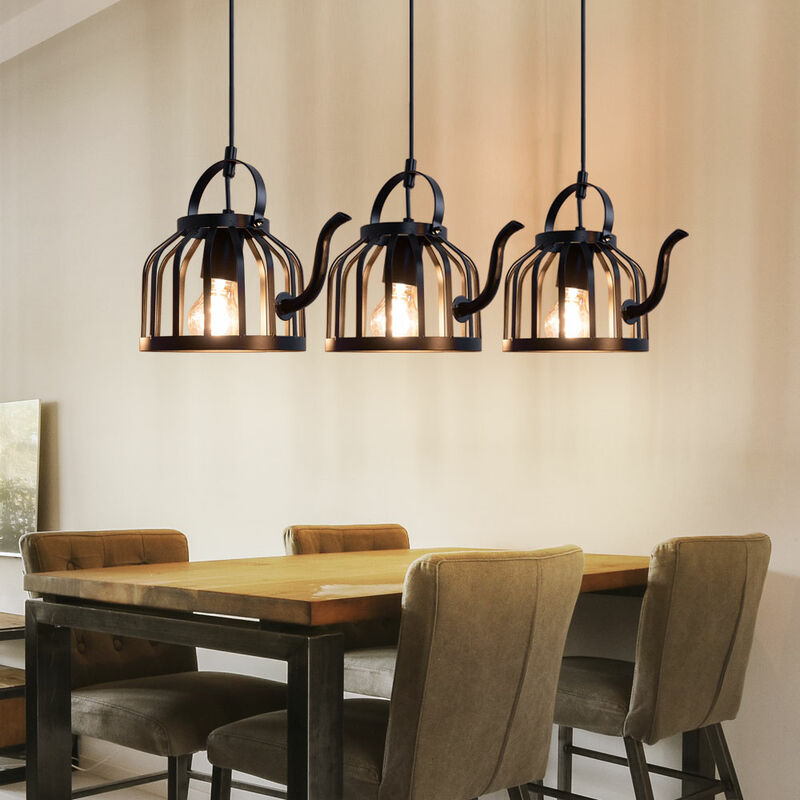 Image of Etc-shop - Lampada a sospensione teiera sala da pranzo lampada a sospensione industriale nera retrò, 3 prese E27, LxPxA 100x18x120 cm