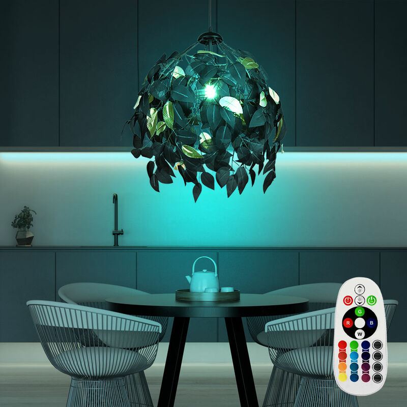 Image of Lampada a sospensione telecomando lampada da soggiorno dimmerabile lampada a sospensione foglie che cambiano colore lampada oro nero, metallo, 1x led