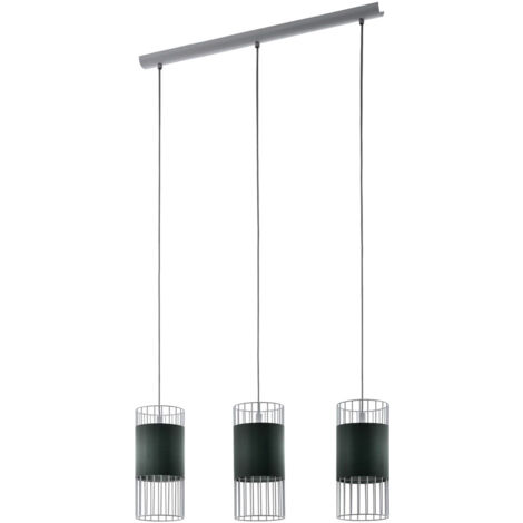 Lampada a sospensione tessile soggiorno lampada a sospensione sala da pranzo lampada a sospensione con 3 lampade, paralumi a gabbia, 3x E27, LxH 74x110