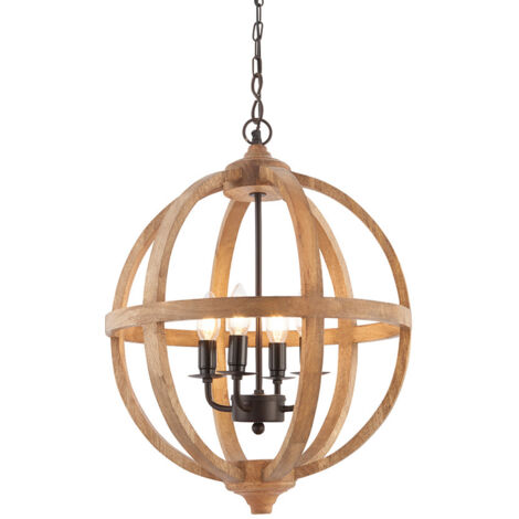 Lampada a sospensione TOBA legno mango sfera 4xE14 Endon