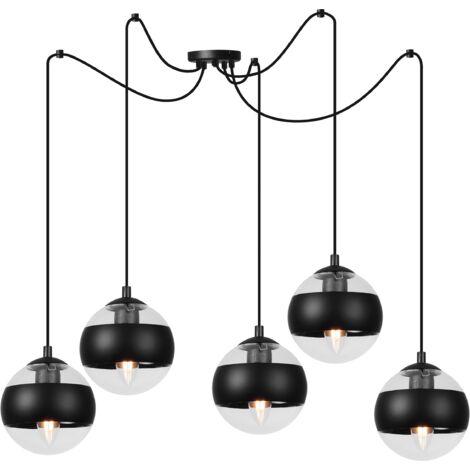 LAMPADA A SOSPENSIONE TOLEDO SPIDER NERA 5 PARALUME NERO PIATTO E14