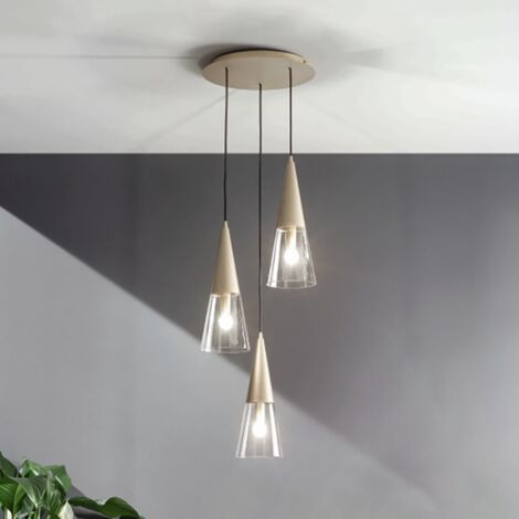 Lampada a sospensione TRENTO 35 cm con 3 diffusori in vetro soffiato Oro