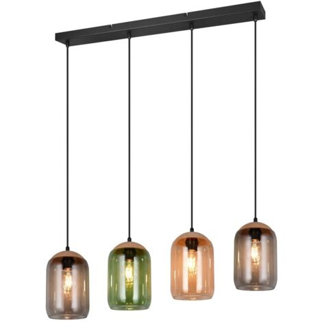 Lampada a sospensione Trio Cork nera 4xE27 vetro colorato