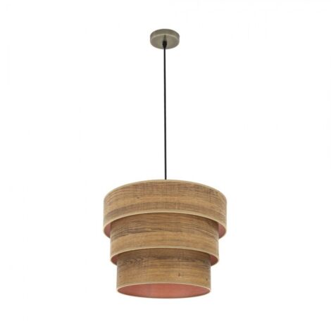 Lampada a sospensione tripla smile 1xe27 pelle/legno scuro regx40x40 cm