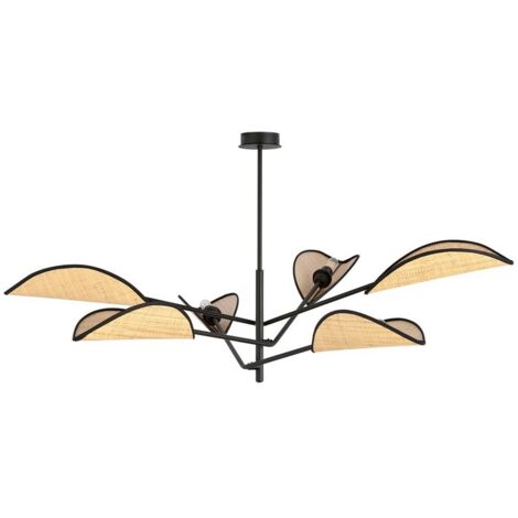Lampada a Sospensione Vene, Acciaio verniciato a polvere, Tessuto, Nero, Marrone, 102x51x102 cm