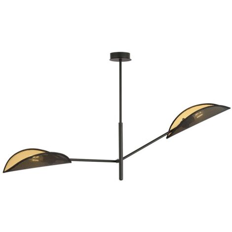Lampada a Sospensione Vene, Acciaio verniciato a polvere, Tessuto, Nero, Oro, 102x51x11 cm