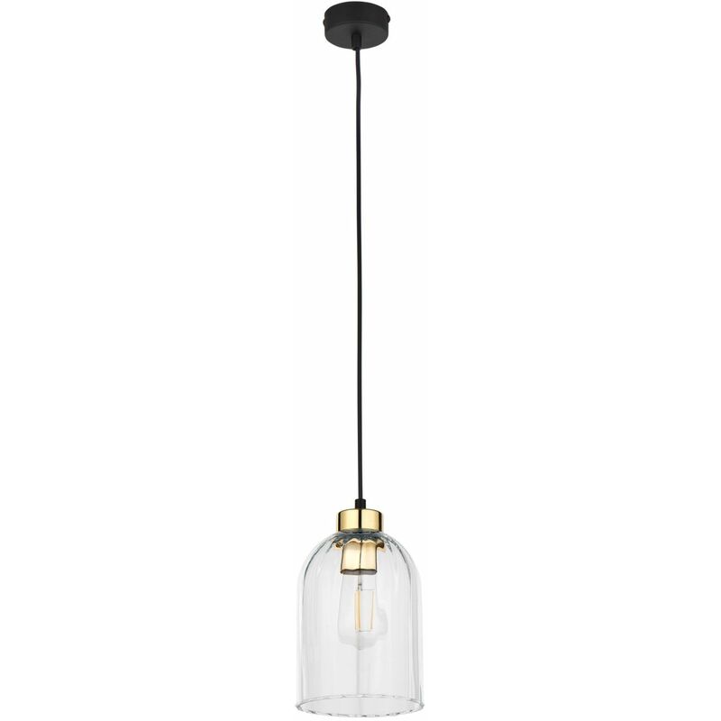 Image of Licht-erlebnisse - Lampada a sospensione vetro metallo ø 14,5 cm elegante ernesto - Nero, Trasparente, Oro