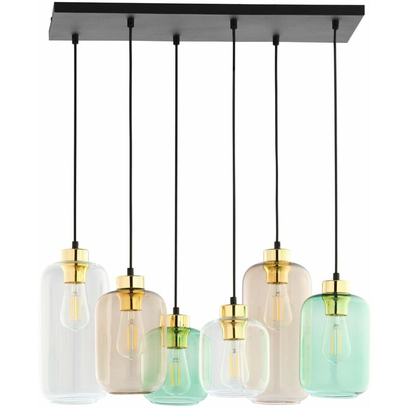 Image of Lampada a sospensione vetro metallo 6 luci E27 sala da pranzo - Nero, Marrone, Verde, Trasparente