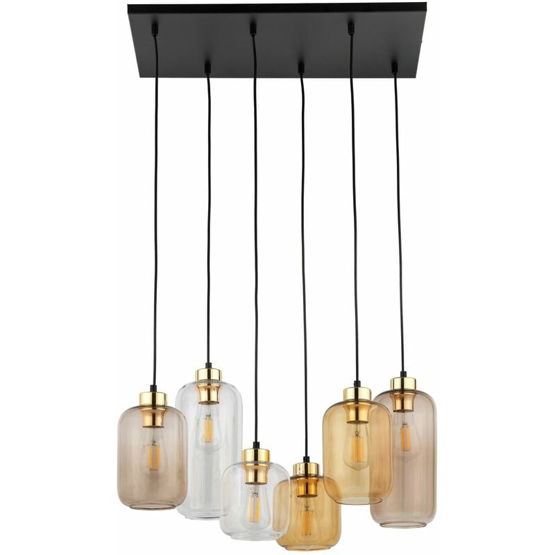 Image of Licht-erlebnisse - Lampada a sospensione vetro metallo regolabile elegante 66 cm di larghezza - Nero, Trasparente, Miele, Marrone