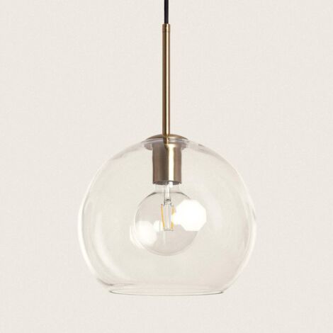 Lampada A Sospensione In Vetro Rigato Bianco E Bronzo | 300x260 Mm | Design Moderno Retro | E27