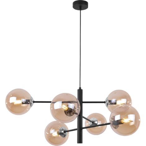 LAMPADA A SOSPENSIONE VICENZA NERO CROMO 6 LAMPADE MIELE PIATTO E14