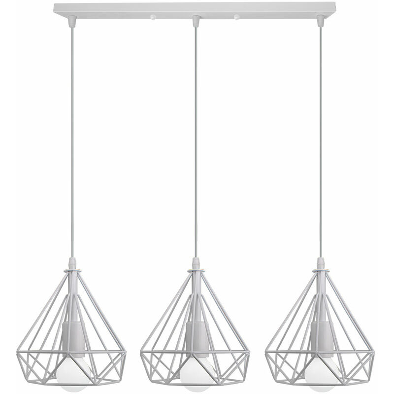 Image of Lampada a Sospensione Vintage, 3 Luci Plafoniera con Ø20cm Gabbia di Diamante, Decorazione di Illuminazione in Metallo per Soggiorno Cucina di Casa