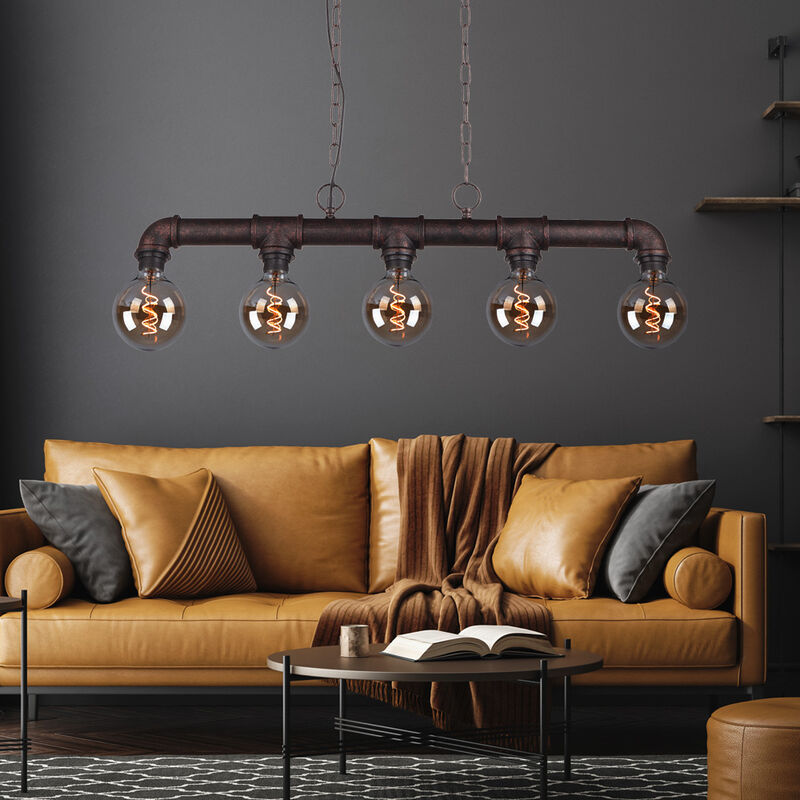 Image of Etc-shop - Lampada a sospensione vintage con lampada a pendolo, design a tubo, oro nero, soggiorno, sala da pranzo
