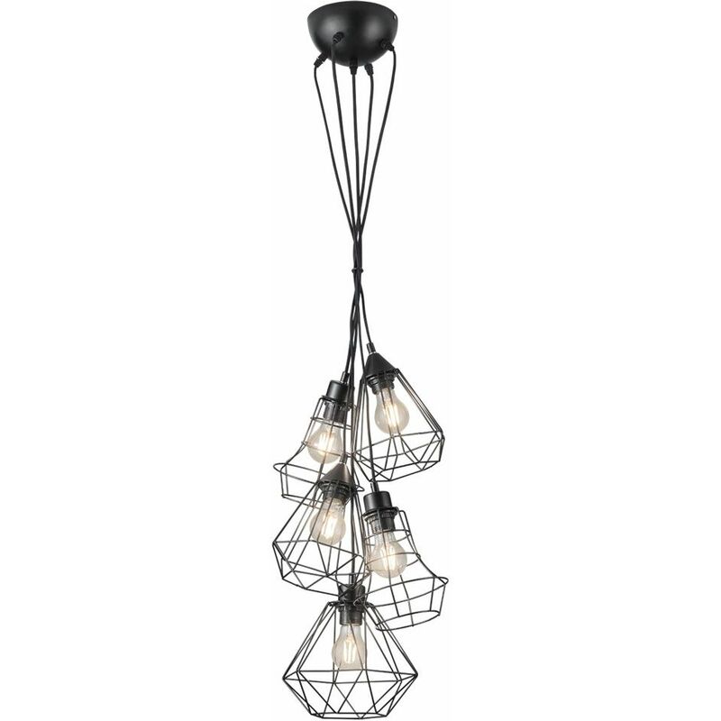 Image of Lampada a sospensione vintage da soffitto con gabbia per soggiorno lampada a sospensione nera Reality luci R30725032