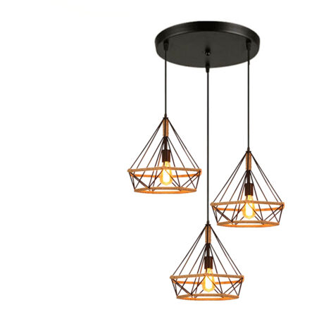 Lampada a Sospensione Vintage E27 Gabbia in Metallo Corda di Canapa Lampada da Soffitto per Sala da Pranzo Cucina Corridoio,3 Luci Nero