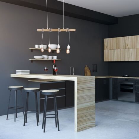 BARCELONA LED Lampada a sospensione vintage in legno "Otto" - 4 x E27