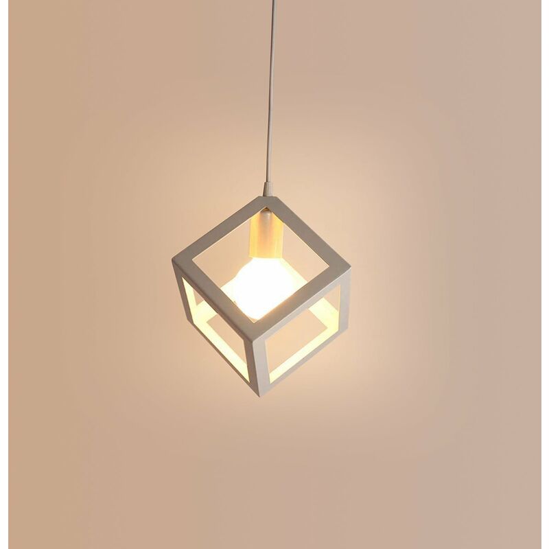 Image of Lampada a sospensione Vintage industriale, cubo creativo battuto lampadario in ferro adatto per sala da pranzo e un da cucina, E27, lampadina non