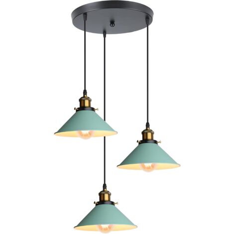 Lampada a Sospensione Vintage Industriale Lampadario da Soffitto Interno Art Deco 3 Luci Verde Chiaro