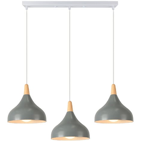 WOTTES Lampada a Sospensione Vintage Industriale Lampadario da Soffitto Regolabile 3 Luci Grigio
