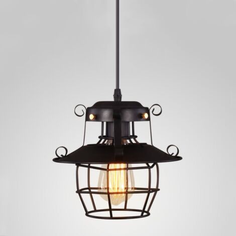 Lampada a Sospensione Vintage Industriale Lampadario Soffitto Paralume Gabbia Metallo Plafoniera Regolabile
