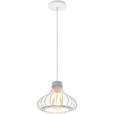 Lampada a Sospensione Vintage Industriale Stile Illuminazione da Soffitto con Gabbia in Metallo - Bianco