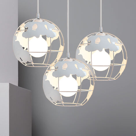 Lampada a Sospensione, Vintage Lampada da Soffitto con Ø20cm Gabbia Globo, Industriale Stile Illuminazione Rotonda in Metallo con E27 Attacco per Soggiorno Cucina Camera da Letto Loft Bianco - 3 Pezzi
