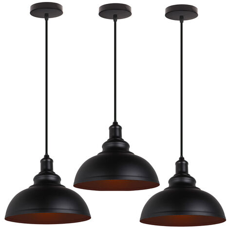 Lampada a Sospensione Vintage, Lampada da Soffitto con Ø29cm Paralume in Metallo, Industriale Stile Illuminazione Supporto Edison E27 per Corridoio Cucina Isaland Camera da Letto Scala (3X Nero)