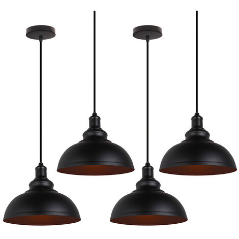 Lampada a Sospensione Vintage, Lampada da Soffitto con Ø29cm Paralume in Metallo, Industriale Stile Illuminazione Supporto Edison E27 per Corridoio Cucina Isaland Camera da Letto Scala (4X Nero)