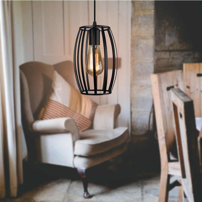 Image of Axhup - Lampada a Sospensione, Vintage Lampada da Soffitto con Gabbia, Industriale Stile Illuminazione in Metallo con E27 Attacco per Soggiorno