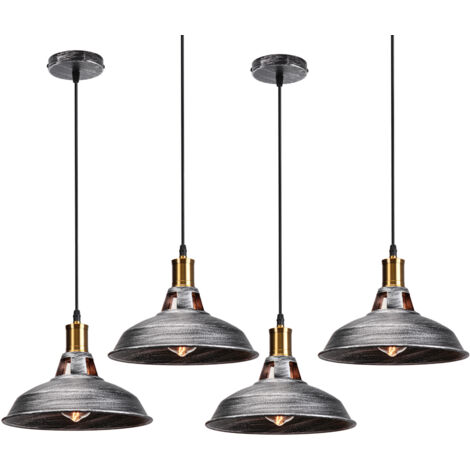 Lampada a Sospensione, Vintage Lampada da Soffitto con Paralume in Metallo, Industriale Stile Illuminazione Supporto Edison E27 per Corridoio Cucina Isaland Camera da Letto Scala Argento - 4 Pezzi
