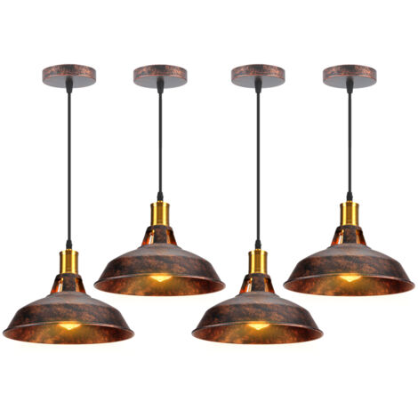 Lampada a Sospensione, Vintage Lampada da Soffitto con Paralume in Metallo, Industriale Stile Illuminazione Supporto Edison E27 per Corridoio Cucina Isaland Camera da Letto Scala Ruggine - 4 Pezzi